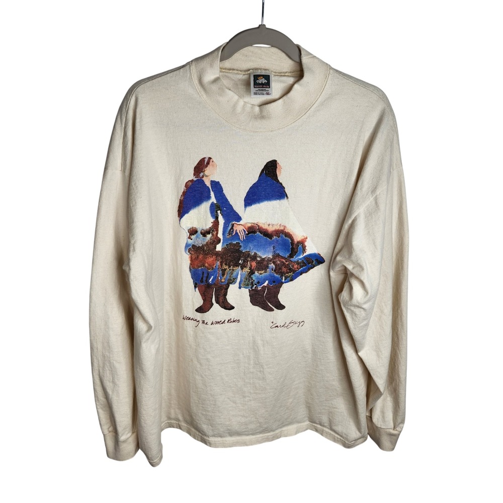 Vintage Native Art Shirt Mens XL Wearing the World Robes Carol Grigg Long Sleeve